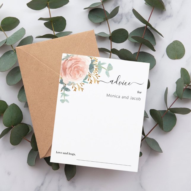 Rose gold floral eucalyotus wedding advice card (Creator Uploaded)