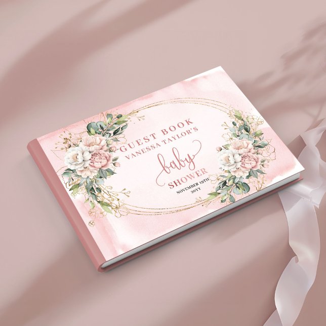 Rose Gold Floral Eucalyptus Girl Baby Shower Sign Guest Book (Rose Gold Floral Eucalyptus Girl Baby Shower Guest Book)