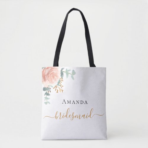 Rose gold floral eucalyptus greenery Bridesmaid Tote Bag