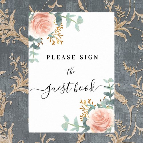 Rose gold floral eucalyptus guest book sign