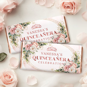 Rose Gold Floral Eucalyptus Quinceañera Hershey  Bar Favors