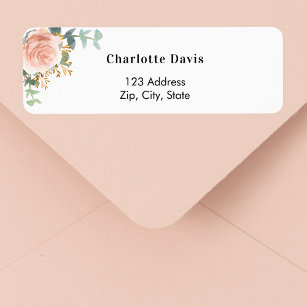 Rose gold floral eucalyptus return address  label