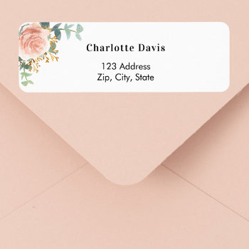 Rose Gold Floral Eucalyptus Return Address  Label by Thunes at Zazzle