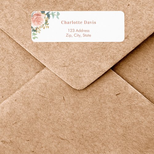 Rose gold floral eucalyptus return address label