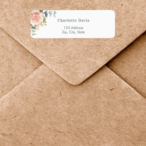 Rose gold floral eucalyptus return address  label