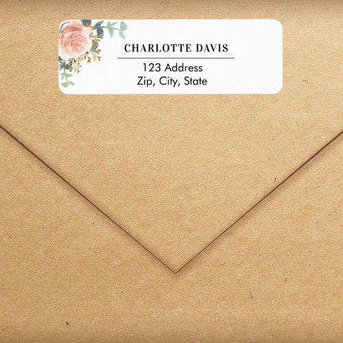 Rose gold floral eucalyptus return address  label