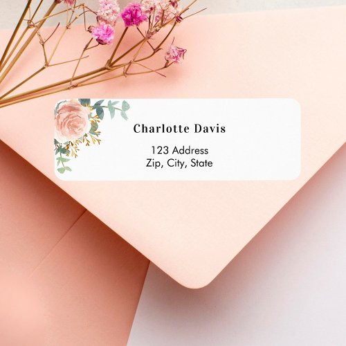 Rose gold floral eucalyptus return address  label