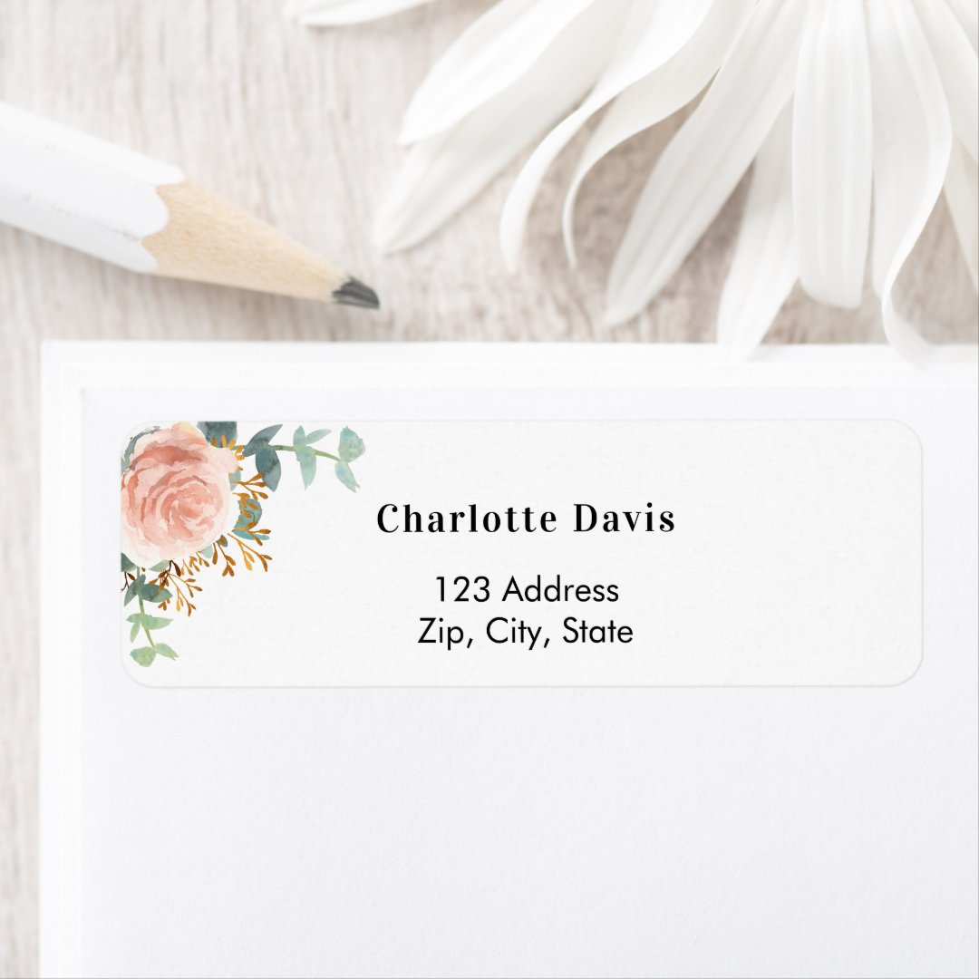 Rose gold floral eucalyptus return address label | Zazzle