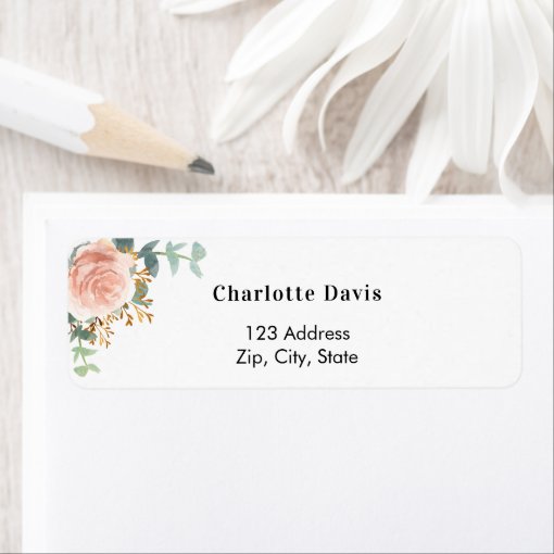 Rose gold floral eucalyptus return address label | Zazzle