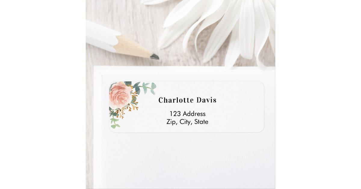 Rose gold floral eucalyptus return address label | Zazzle