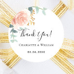 Rose gold floral eucalyptus thank you wedding classic round sticker<br><div class="desc">A stylish white background. Decorated with green watercolored rose gold and blush pink floral,  rose,  eucalyptus leaves,  sprigs,  greenery,  faux gold leaves.  Personalize and add your names and a date. With the text: Thank You!</div>