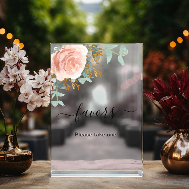 Rose gold floral eucalyptus wedding favor acrylic sign (Creator Uploaded)