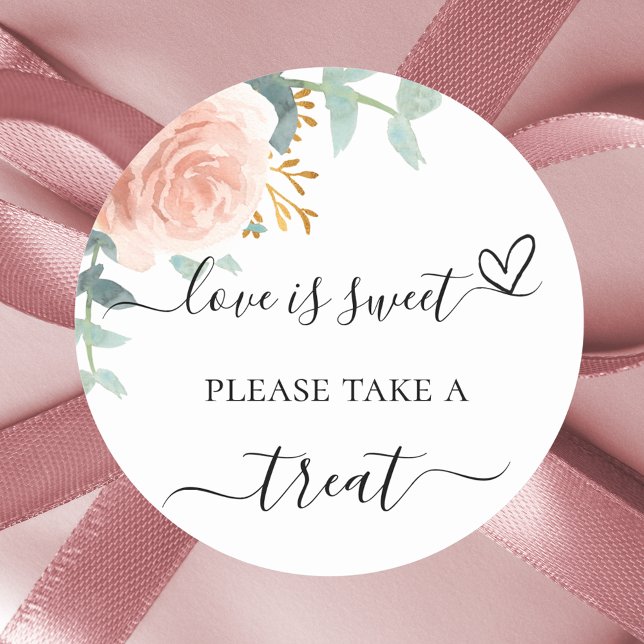 Rose gold floral eucalyptus wedding favor treat classic round sticker (Creator Uploaded)