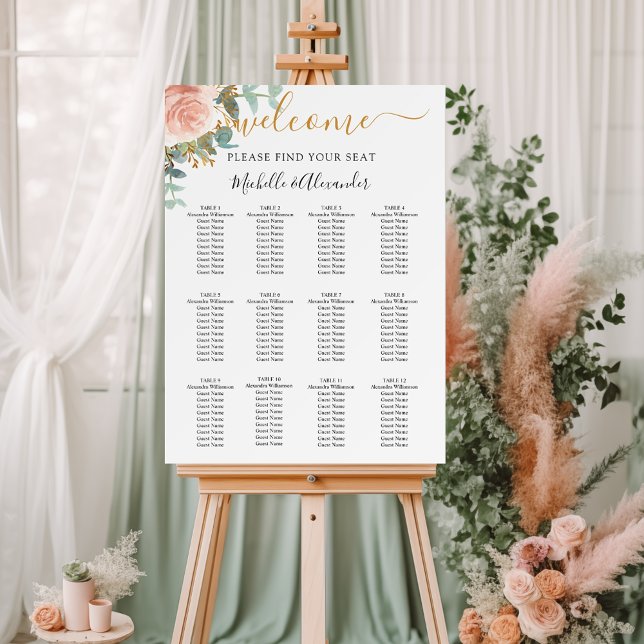 Rose gold floral eucalyptus wedding seating chart foam board (Creator Uploaded)
