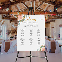 Rose gold floral eucalyptus wedding seating chart  foam board
