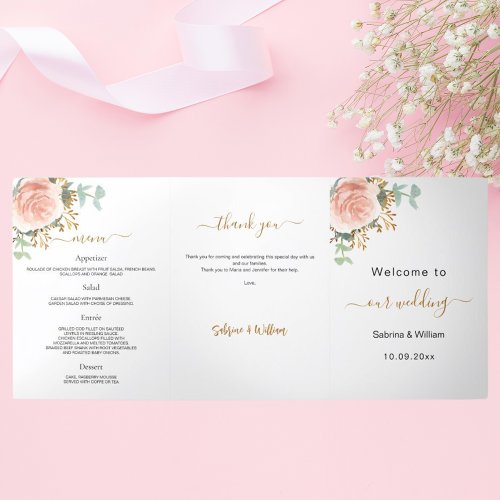 Rose gold floral eucalyptus wedding Tri_Fold program