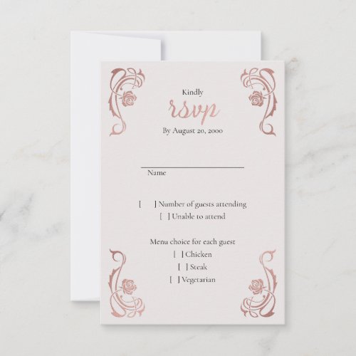 Rose Gold Floral Fairytale Wedding RSVP Card