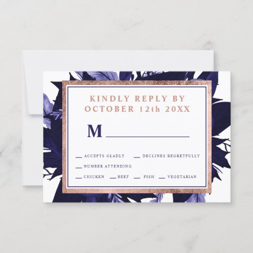 Rose Gold floral fall navy watercolor wedding RSVP