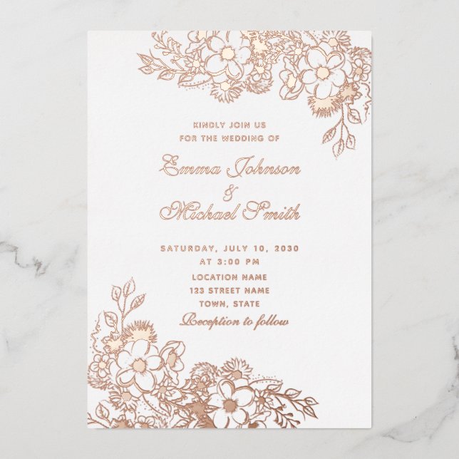 Rose Gold Floral Foil Wedding Invitation (Front)