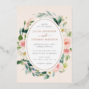 Rose Gold Floral Foliage Blush Wedding Foil Invitation