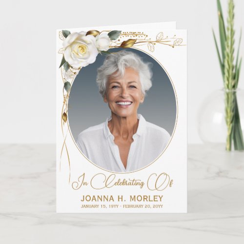 Rose & Gold Floral Funeral Program
