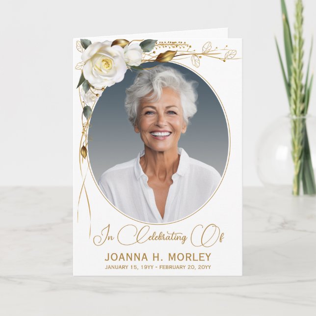 Rose & Gold Floral Funeral Program (Front)