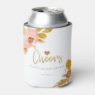 Rose Gold Floral Glitter Bridal Shower Can Cooler