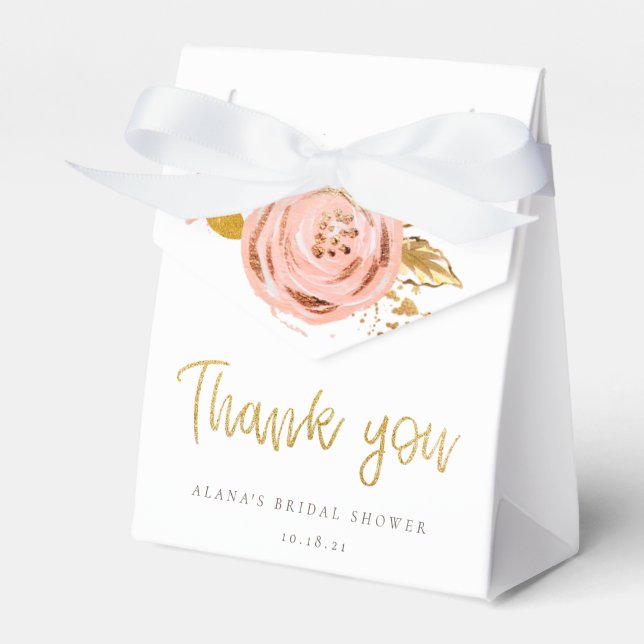 Rose Gold Floral Glitter Bridal Shower Favor Boxes (Front Side)