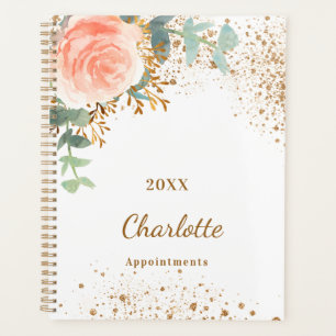Rose gold floral glitter eucalyptus monogram 2026 planner