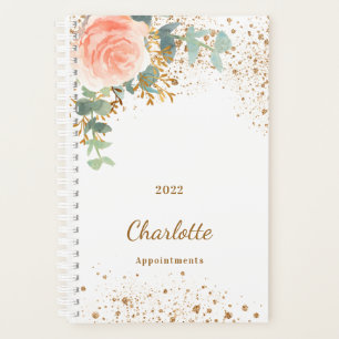 Rose gold floral glitter eucalyptus monogram 2027 planner