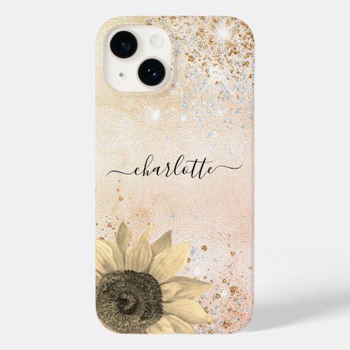 Rose gold floral glitter rustic name Case_Mate iPhone 14 case