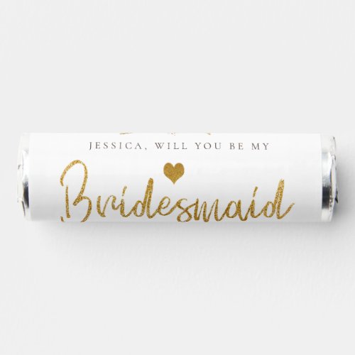 Rose Gold Floral Glitter Will You Be My Bridesmaid Breath Savers Mints