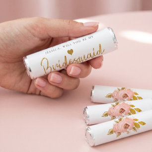Rose Gold Floral Glitter Will You Be My Bridesmaid Breath Savers® Mints