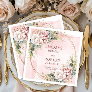 Rose Gold Floral Gold Glitter Greenery Wedding  Napkins