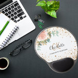 Rose gold floral gold glitter monogram name gel mouse pad<br><div class="desc">A stylish white  background. Decorated with a rose gold,  blush pink watercolored floral,  rose,  eucalyptus greenery and glitter dust. Personalize and add your first name,  monogram initials and full name. The name is written with a hand lettered style script.</div>