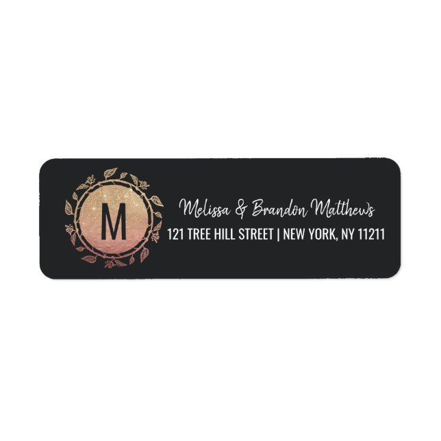 Rose Gold Floral Gold Glitter Ombre Address Label (Front)