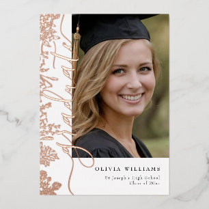 Rose Gold Floral Graduate Photo Graduation Party  Foil Invitation