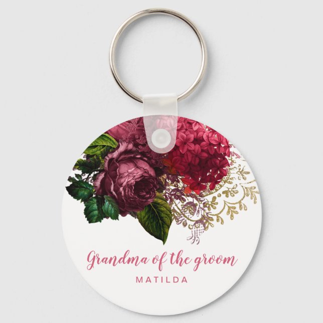 Rose gold floral grandma mother of the groom keychain (Front)