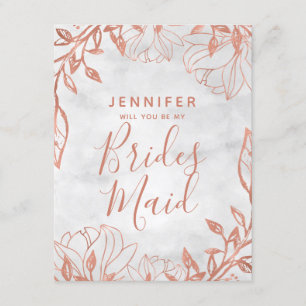 Rose Gold Floral Gray Will You Be My Bridesmaid Invitation