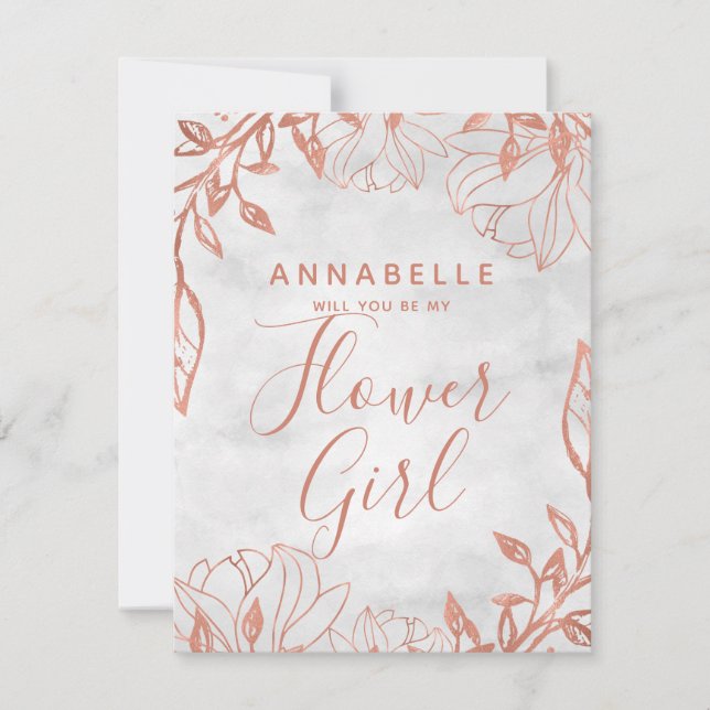 Rose Gold Floral Gray Will You Be My Flower Girl Invitation (Front)