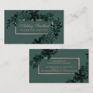 Rose gold Floral green watercolor leaf makeup Business Card