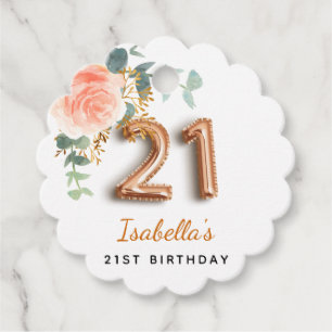 Rose gold floral greenery 21st birthday favor tags
