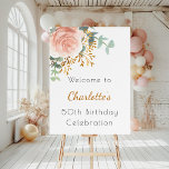Rose gold floral greenery birthday party welcome foam board<br><div class="desc">A stylish white background decorated with a rose gold and blush pink watercolored floral,  flower,  eucalyptus greenery,  golden sprigs.   Personalize and add a name and age. 
Back: no design</div>