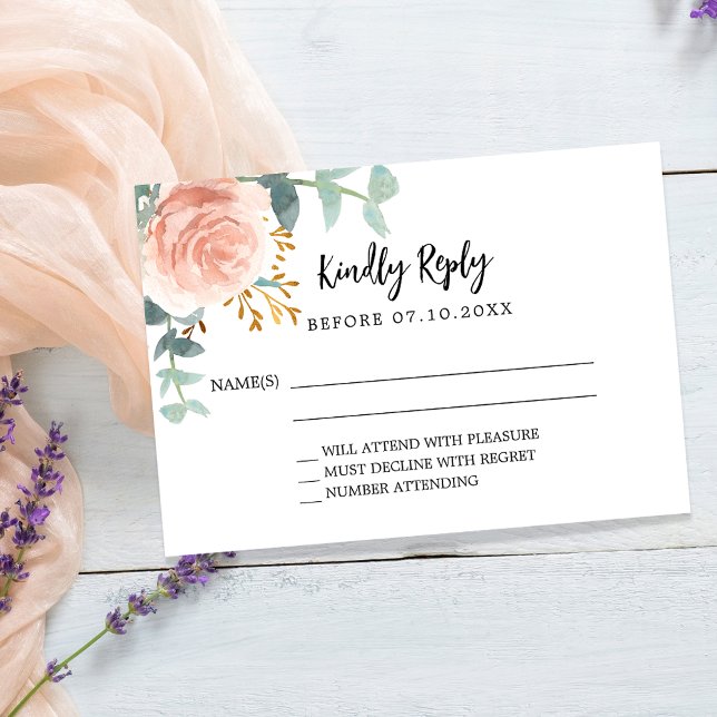 Rose gold floral greenery birthday response RSVP Note Card (Creator Uploaded)
