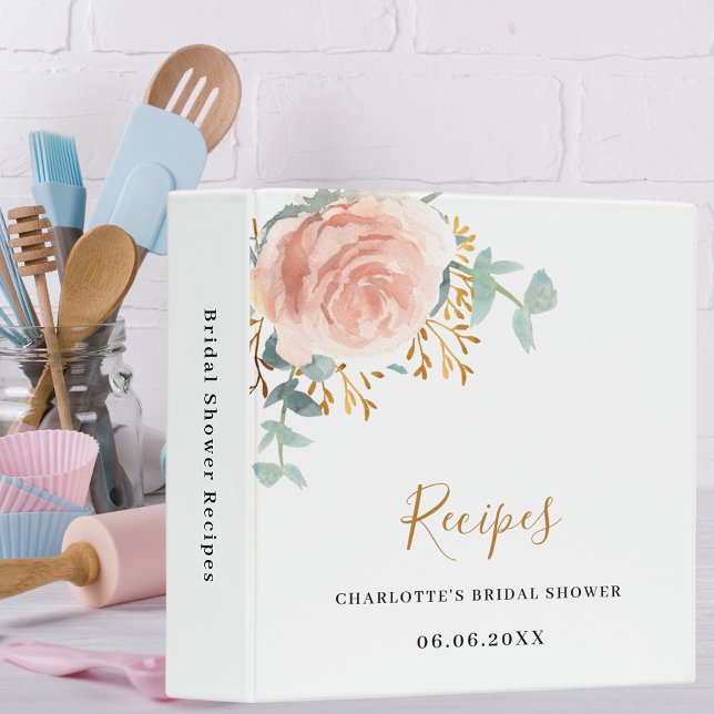Rose gold floral greenery Bridal Shower recipe 3 Ring Binder (Creator Uploaded)