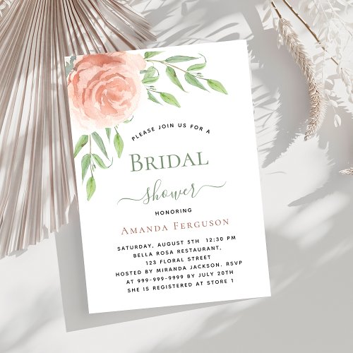 Rose gold floral greenery elegant Bridal Shower Invitation