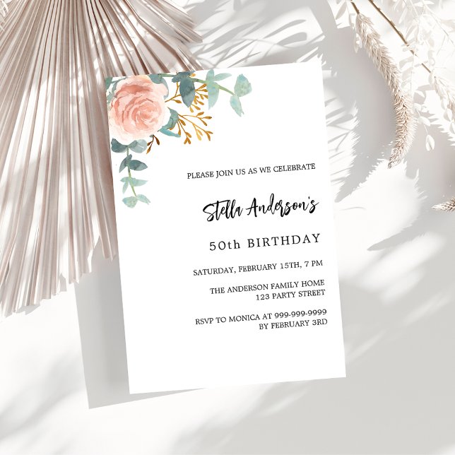 Rose gold floral greenery luxury birthday invitation (Creator Uploaded)