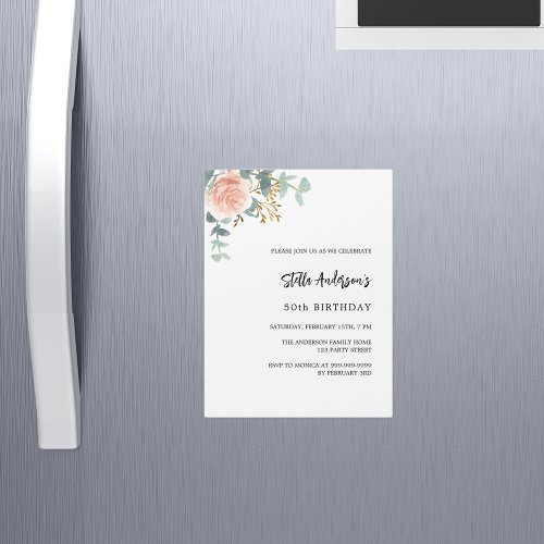 Rose gold floral greenery luxury birthday magnetic invitation