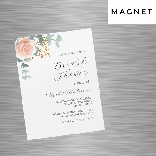 Rose gold floral greenery luxury Bridal Shower Magnetic Invitation