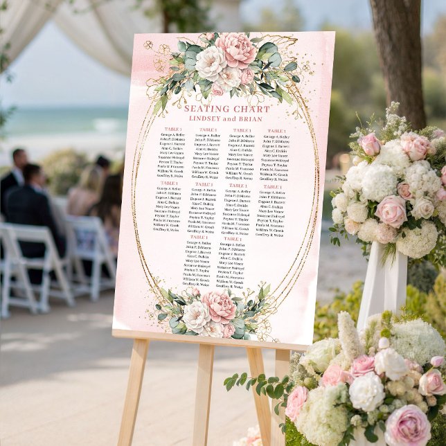 Rose Gold Floral Greenery Luxury Seating Chart Foam Board (Rose Gold Floral Greenery Luxury Seating Chart)